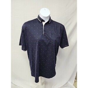 SWO Mens Polo Shirt Navy Blue Gold Birds White Geo Dots 3XL Pocket